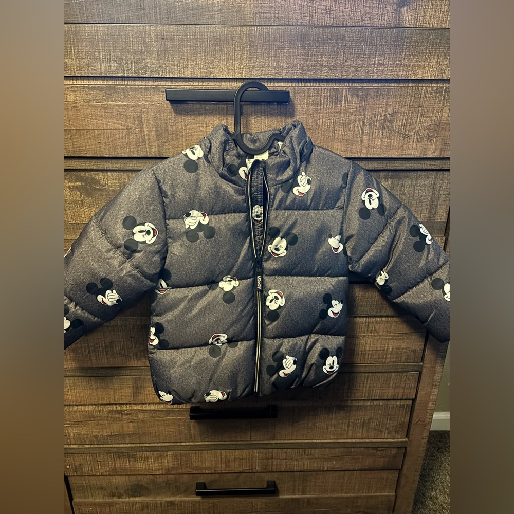 Kids Mickey Mouse Puffer Jacket - Black